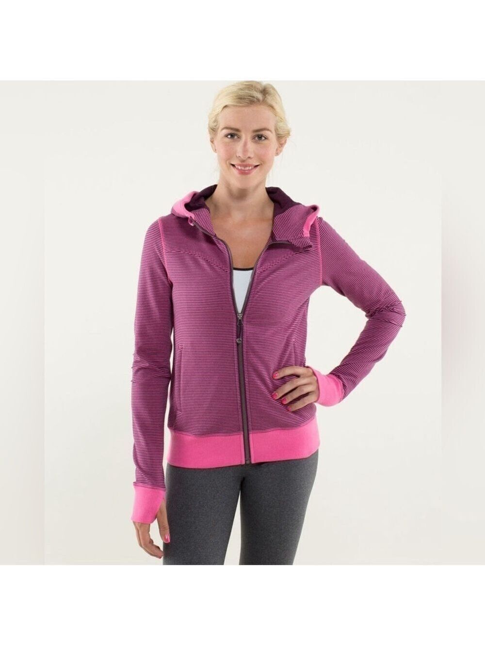 Lululemon Bliss Break Hoodie Wagon Stripe Plum Afterglo / Plum / Afterglo Size 8